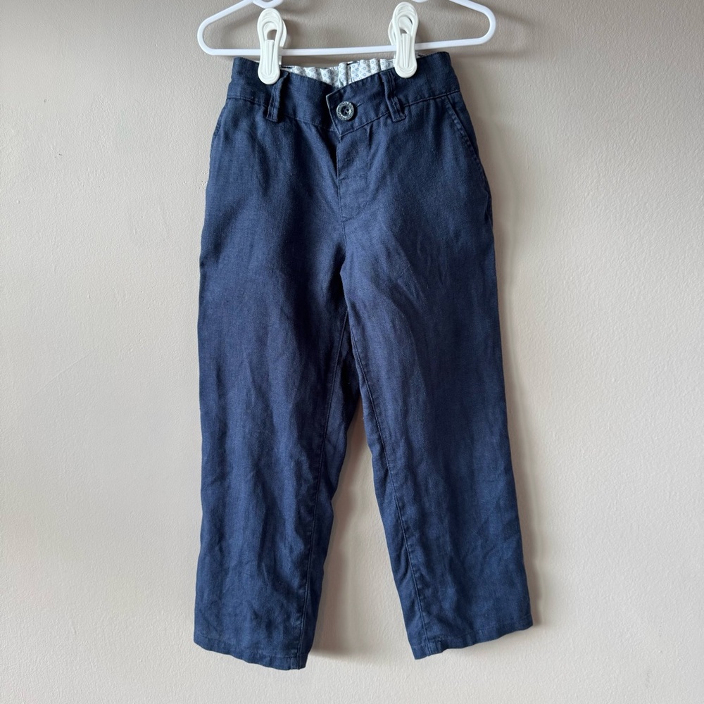 Monsoon Boys 100% Linen Navy Wide‎ Leg Trouser Pants Size 4-5 Years